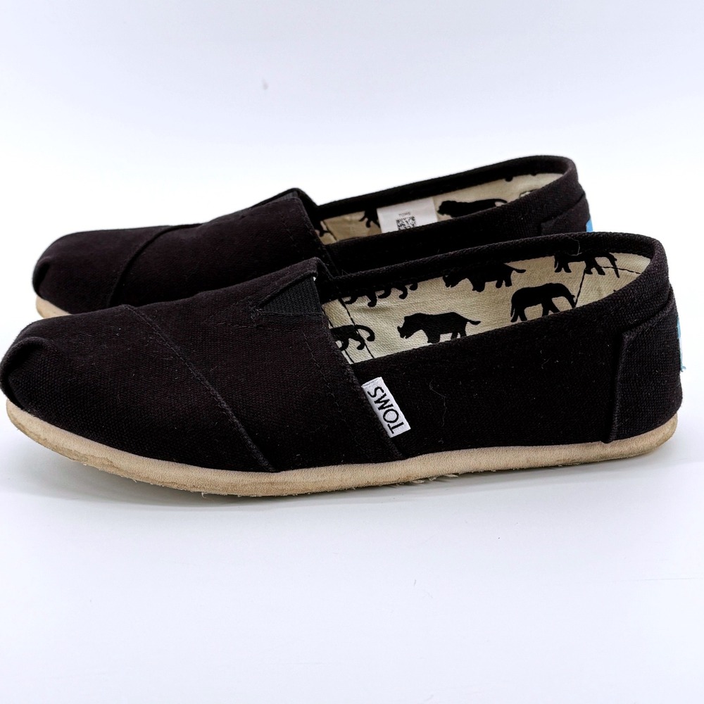 TOMS Black Canvas Classic Alpargata Slip On Shoes Women's Size 6 Comfy Vacation - Picture 7 of 8